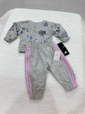 Baby Adidas Grey and Pink Sweat Suit